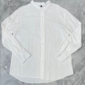 White Cotton-Linen Button-Up Shirt